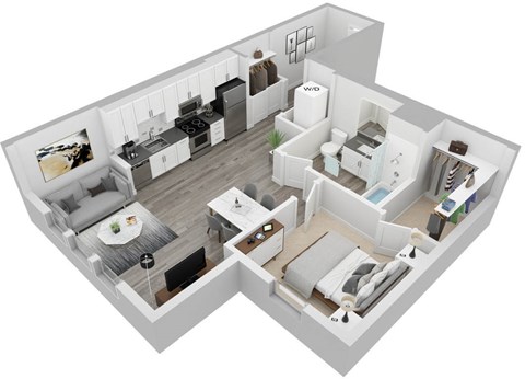 Floor plan for 1 bed, 1 bath, 699 sqft